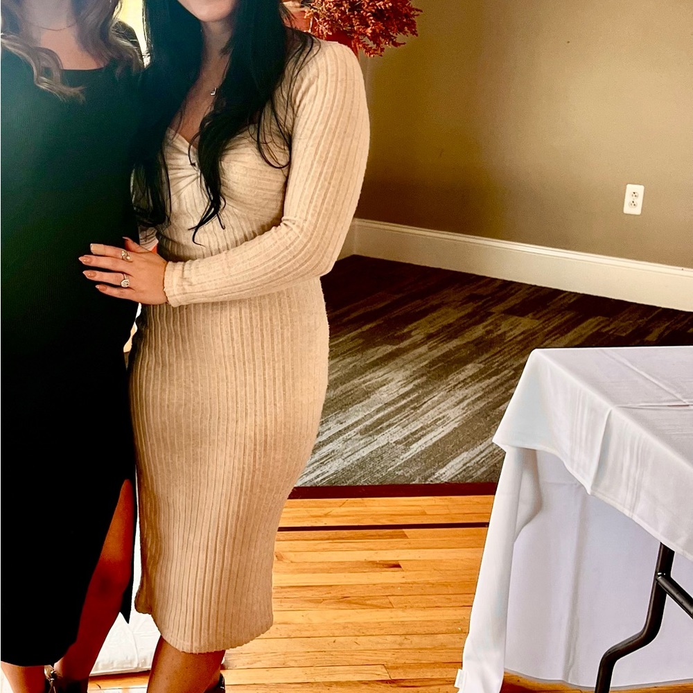 Long sleeve cream color dress